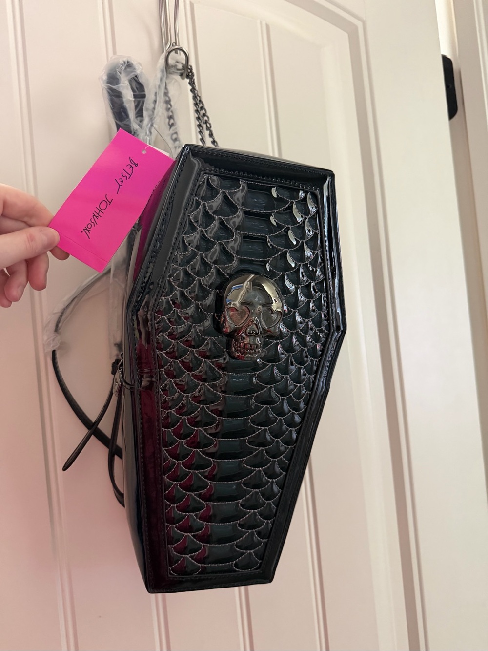 Betsey Johnson Black Coffin bag with Skull Accent